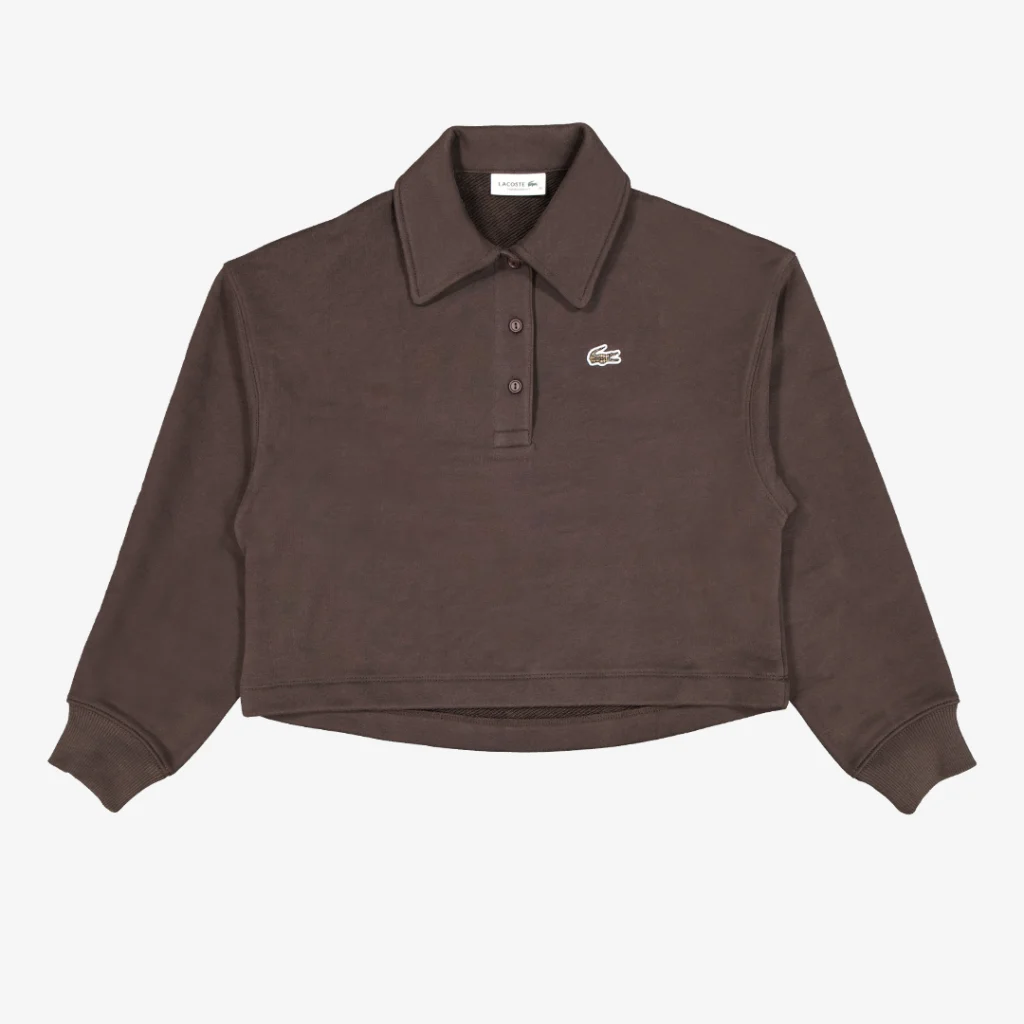 Wmns Lacoste Oversized Fleece Polo Collar Sweatshirt Brown