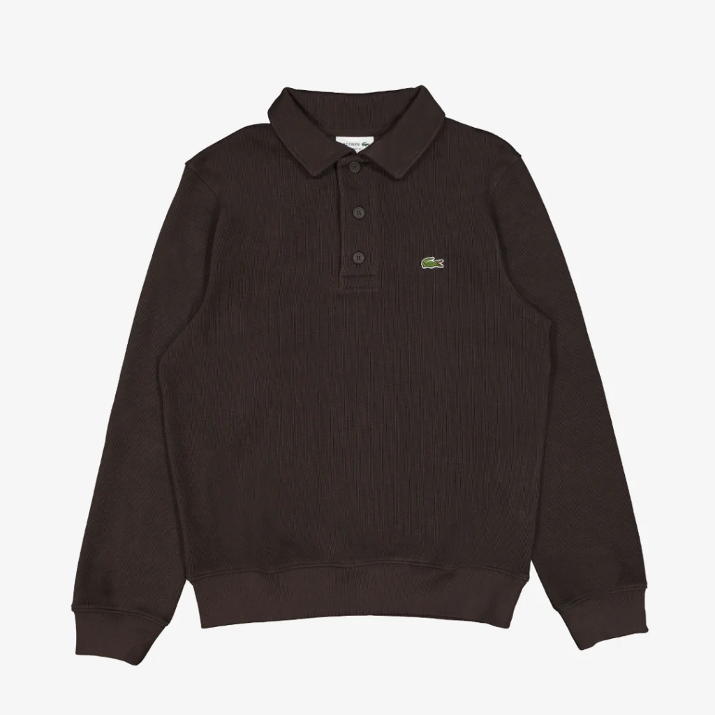 Lacoste Ribbed Cotton Polo Collar Sweatshirt Brown