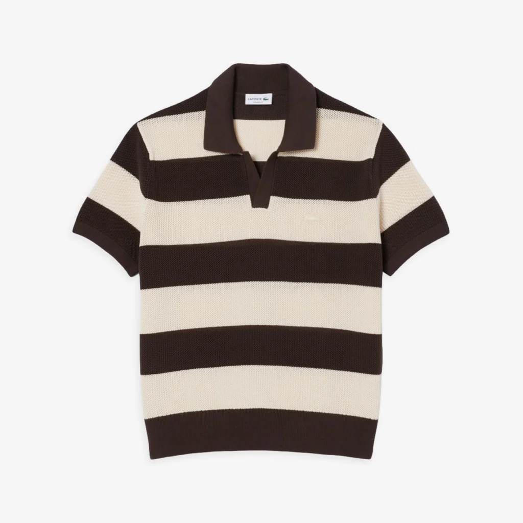 Lacoste Short Sleeved Striped Polo Collar Sweater