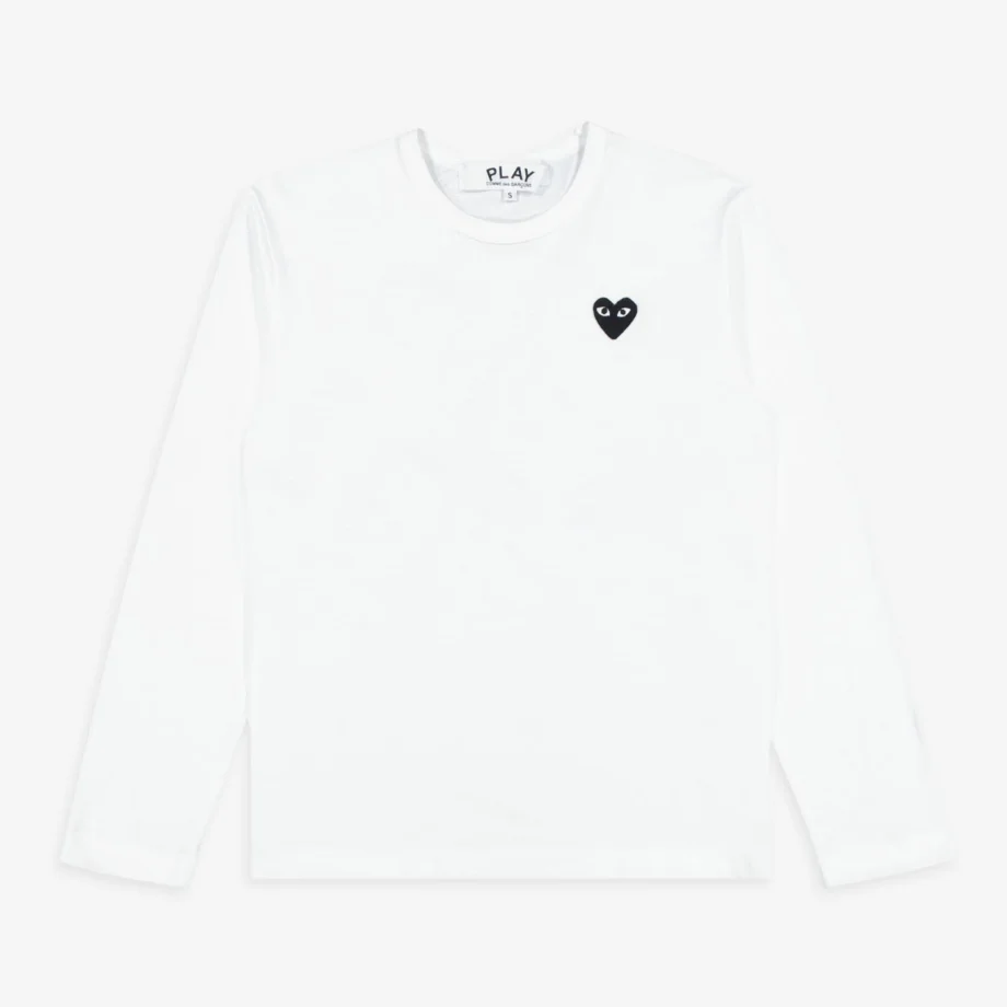 CdG Play Shirt L/A Black Emblem Black Heart 100%Cotton