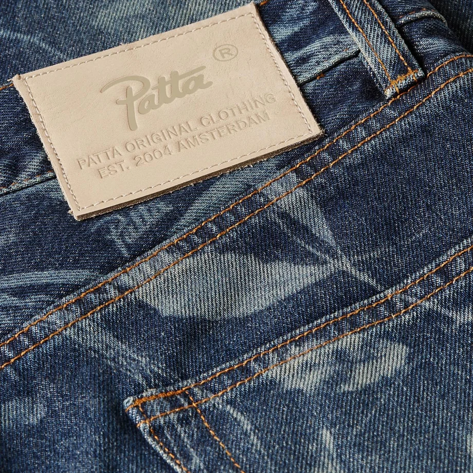 Patta Leaves Laser Printed Denim Jeans