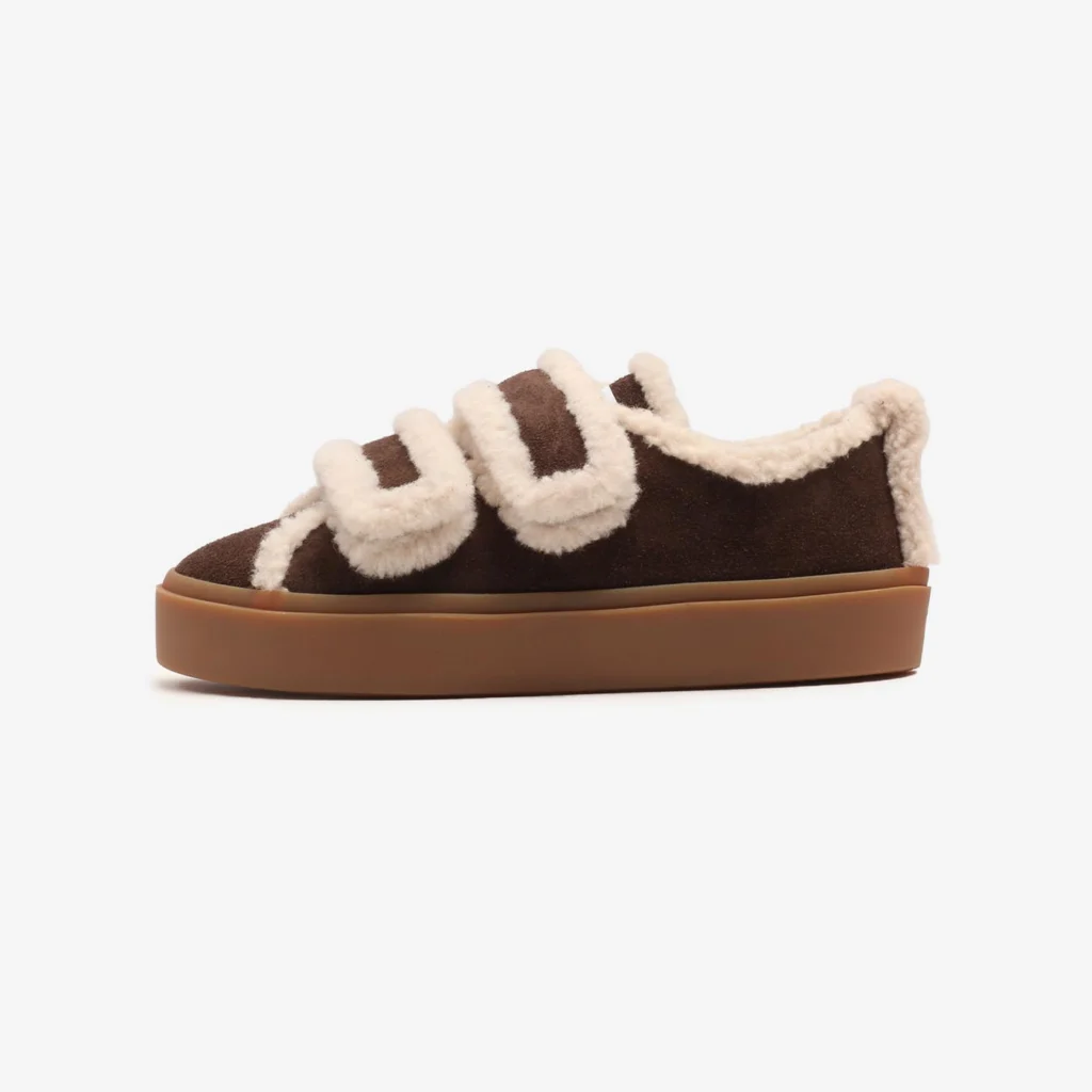 Inuikii Sneaker Shearling Low Velcro, Dark Brown