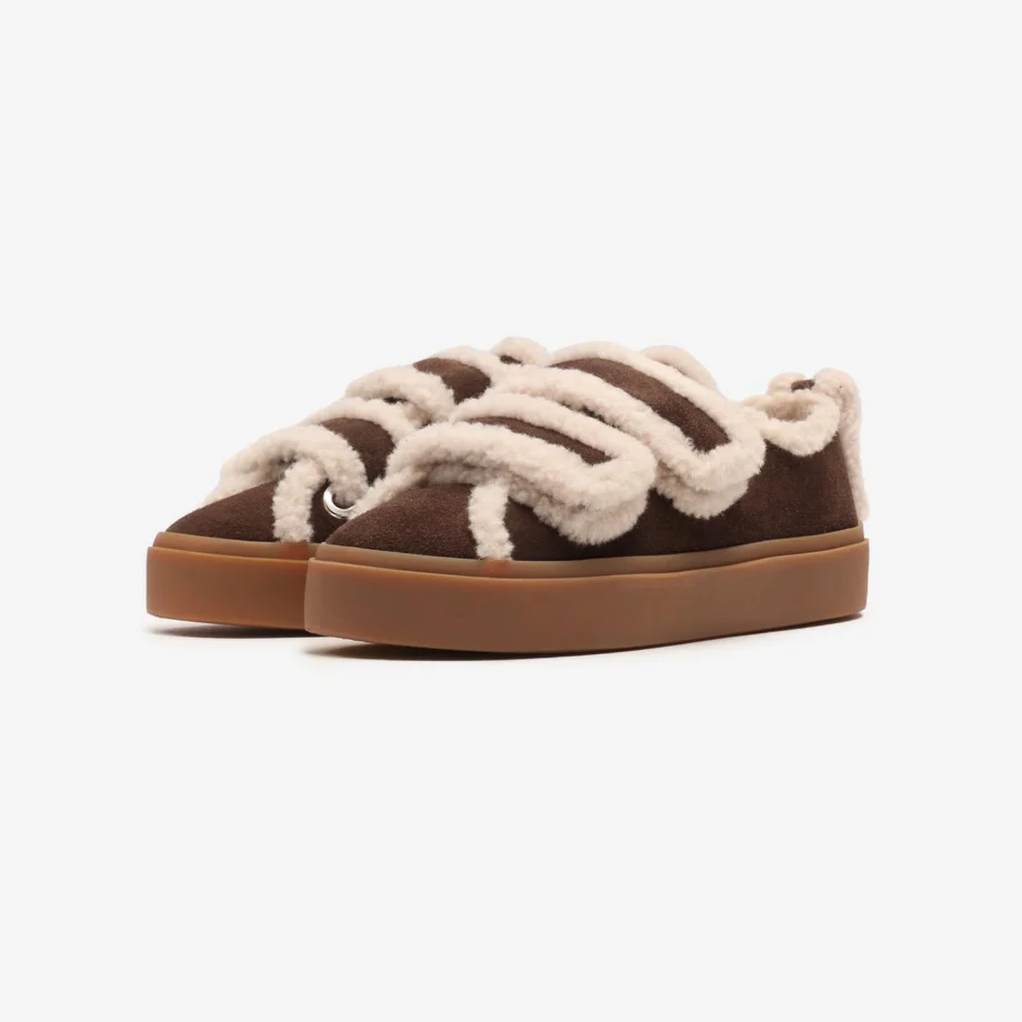 Inuikii Sneaker Shearling Low Velcro, Dark Brown