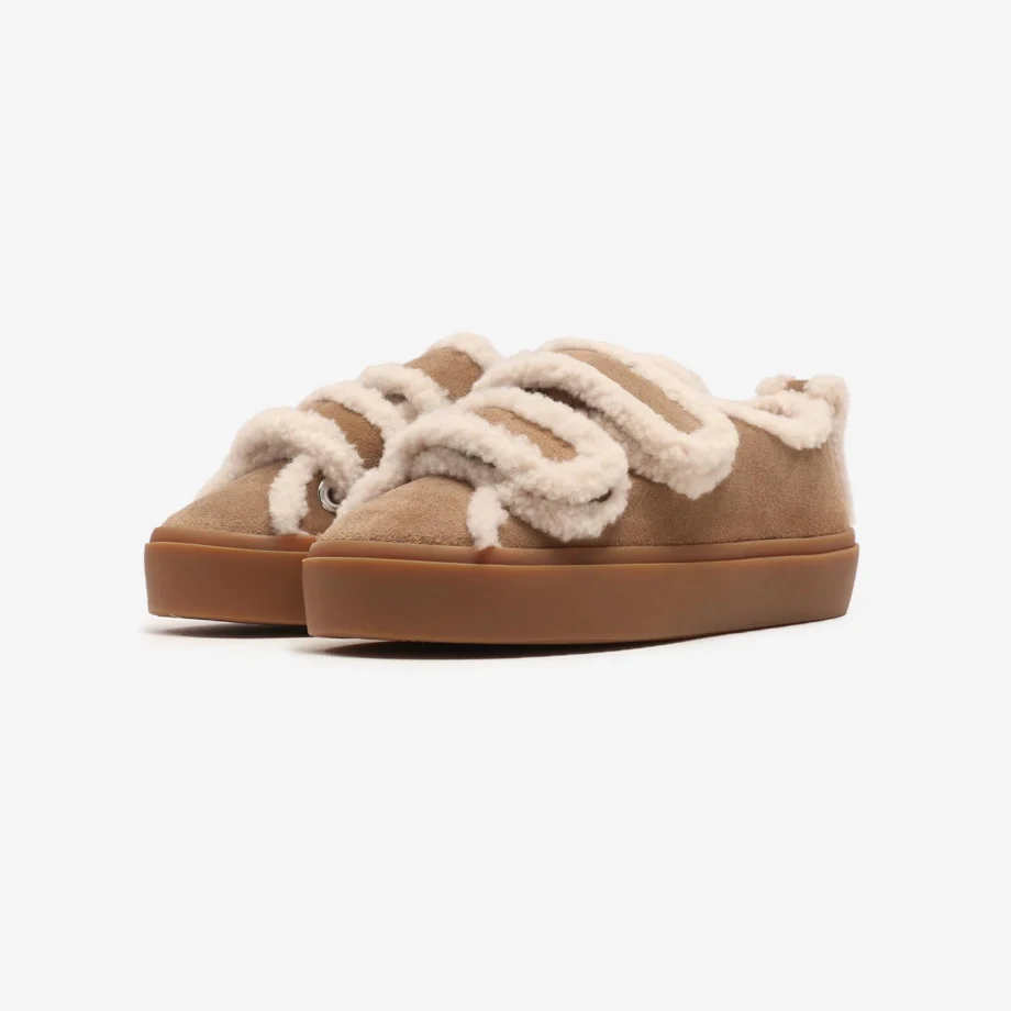 Inuikii Sneaker Shearling Low Velcro, Light Beige
